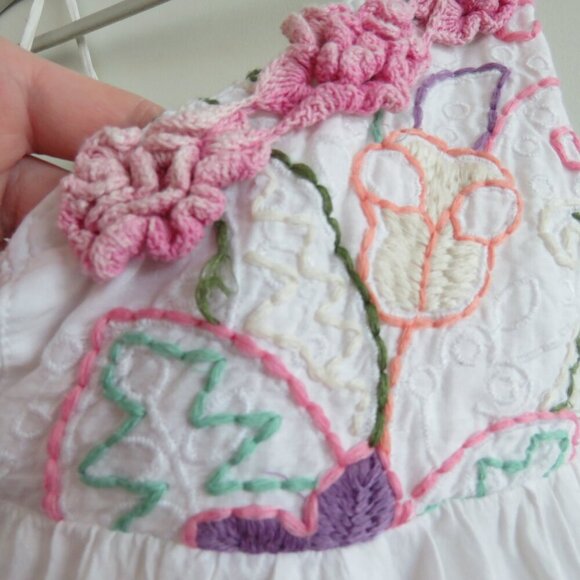 ANTICA SARTORIA Floral Babydoll Embroidered Coastal Smocked Mini Dress - Size L - Picture 8 of 14